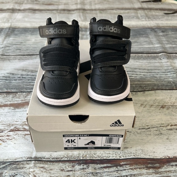 Adidas Hoops Mid 3.0 AC I Toddler Sneakers - Black/White - Size 4K - Picture 2 of 11